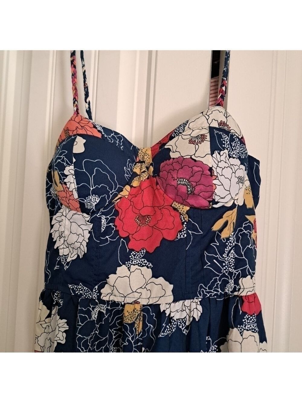 BAND OF THE FREE bold floral palazzo pant jumpsuit coastal lined padded top LG - Picture 3 of 10